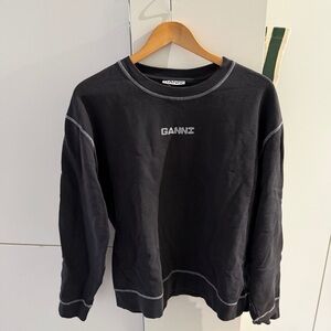 Ganni Black Sweatshirt with White Stitching